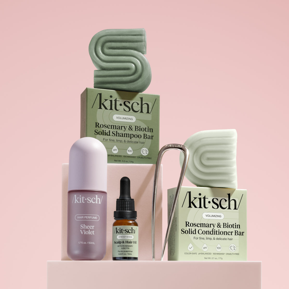 Kitsch Rosemary and Biotin bars, Sheer Violet perfume and scalp oil