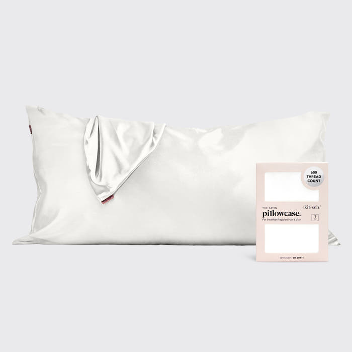 KITSCH Ivory King Satin Pillowcase — hero shot — smooth satin for frizz-free, crease-free sleep
