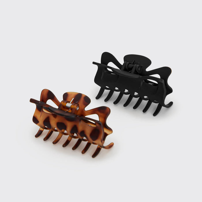 Black & Tort Claw Clips 2pc Set - Large