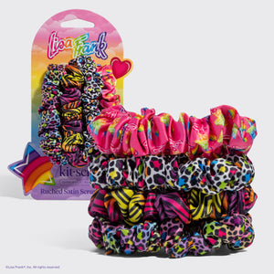 Lisa Frank x Kitsch Ruched Satin Scrunchies in Rainbow Leopard