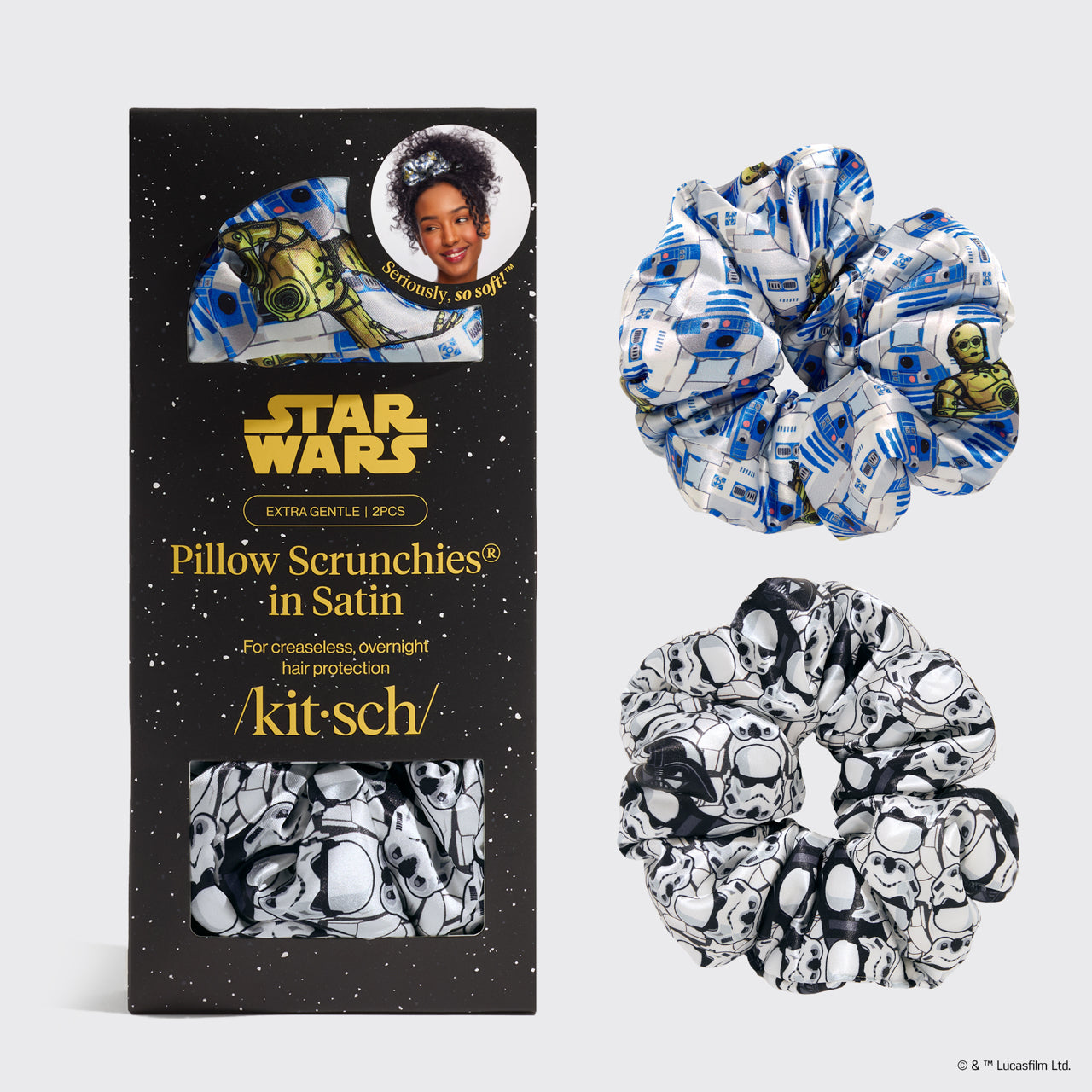 Star Wars™ & Kitsch Pillow Scrunchies® in Satin - R2-D2 & Stormtroopers