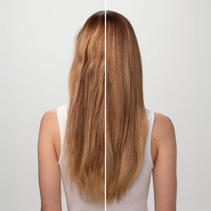Before and after comparison showing improved hair strength and shine with KITSCH Rice Water Shampoo and Conditioner