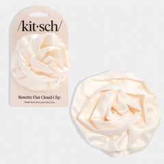Flache Satin-Rosetten-Haarklammer (Cloud Clip) in Creme – Medium