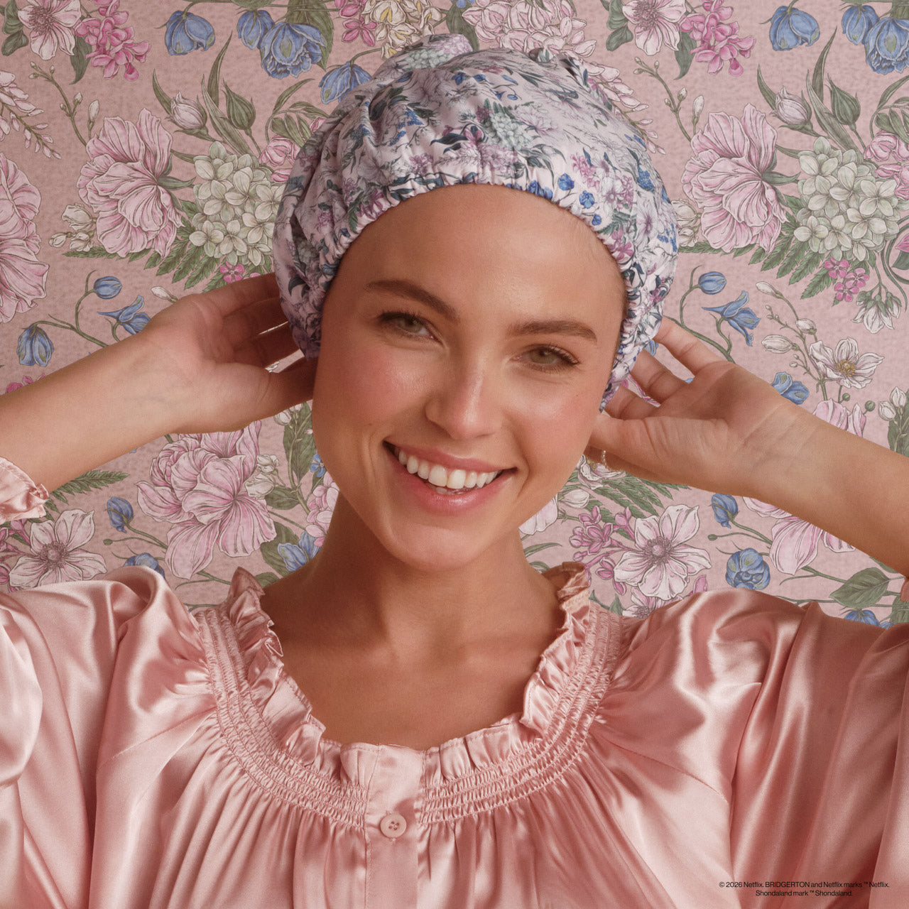 Bridgerton x Kitsch Satin-Lined Flexi Shower Cap in Wisteria