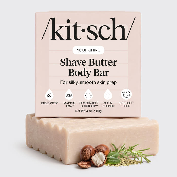 KITSCH Solid Shave Butter — hero product shot — Hydrating, buttery formula works to cushion your shave while nourishing your skin — for the smoothest shave ever, use with Kitsch Perfect Glide Safety Razor