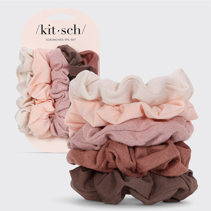 Set van 5 getextureerde scrunchies - Terracotta