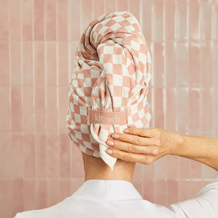 XL Sneldrogende Haarhanddoek Wrap - Checker
