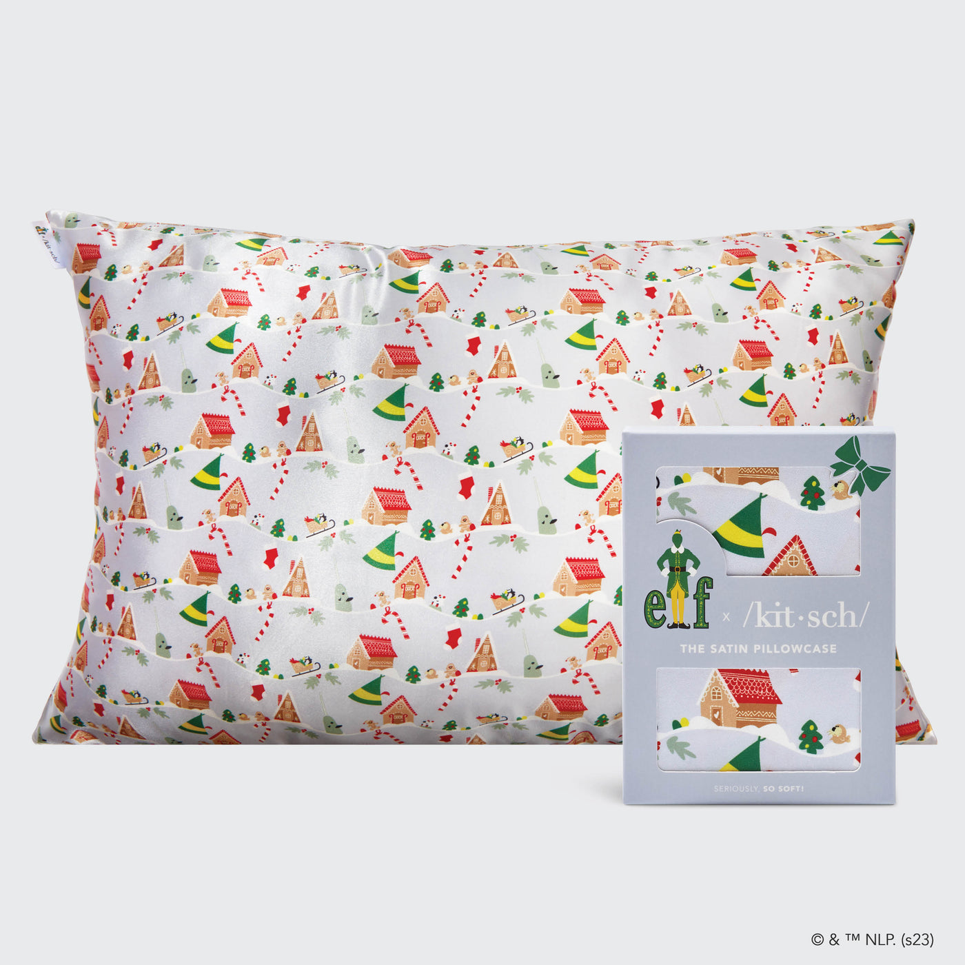 Funda de almohada de satén elf x Kitsch - Periwinkle Christmas