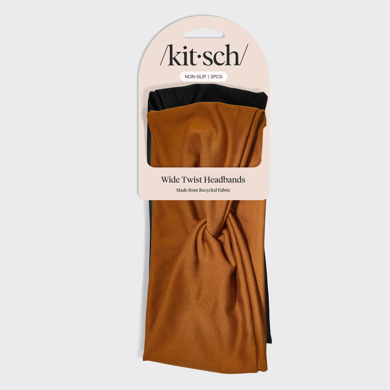 KITSCH Black & Camel Wide Headbands 2pc Set — packaging shot of black and camel wide headband 2-piece set — classic coordinating colors for any outfit