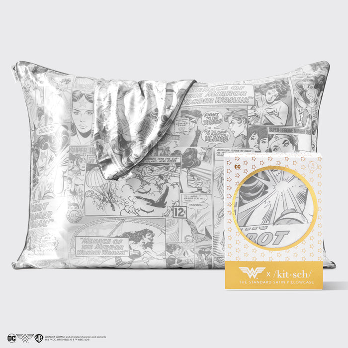 Funda de almohada de satén Wonder Woman x Kitsch - Comic Print