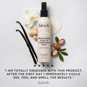 KITSCH Moisturizing Argan Milk Leave-In Conditioner — hero product shot — Infused with plant-based Actimilk™Argan to enhance hair softness by 35% after one hour — gently detangles wet & dry hair for softer, smoother, stronger strands