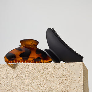 Black & Tort Curved Claw Clips 2pc Set - Medium