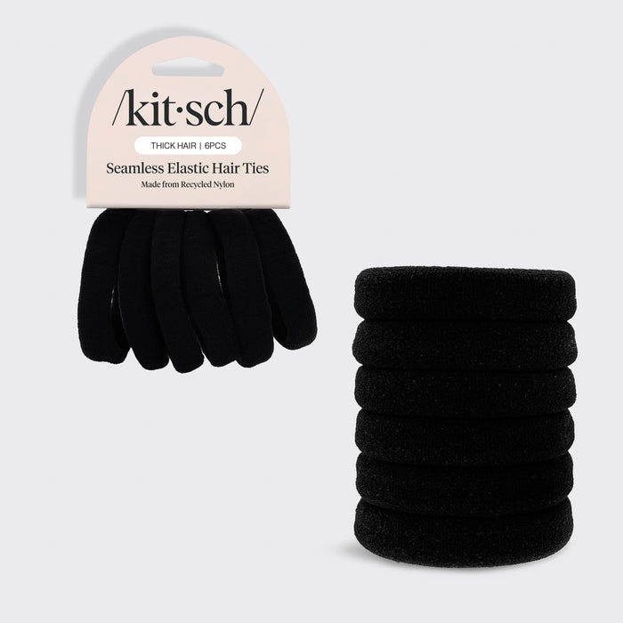 Recyceltes Nylon, dicke Gummibänder, 6 Stück – Schwarz