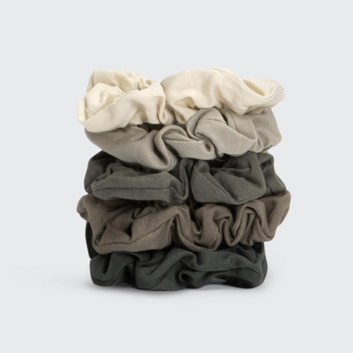 Gray & Cream Knit Scrunchies – 5pc Set