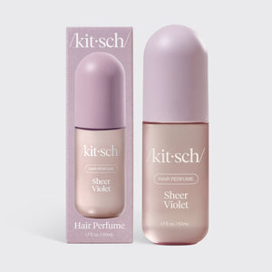 Kitsch Sheer Violet Hair & Body Perfume Mist bottle on a soft lilac background