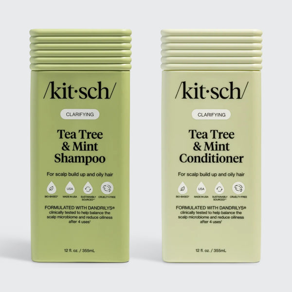 Two bottles of Kitsch Tea Tree & Mint Shampoo and Conditioner on a white background