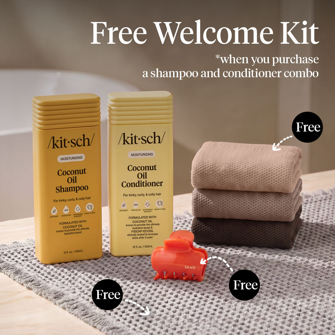 Kitsch Coconut Oil Shampoo and Conditioner Summer Welcome Kit with free African Net Sponge and Quick-Dry Bath Mat
