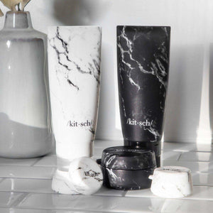 Refillable Silicone Bottle 2pc Set - Black & White Marble - KITSCH